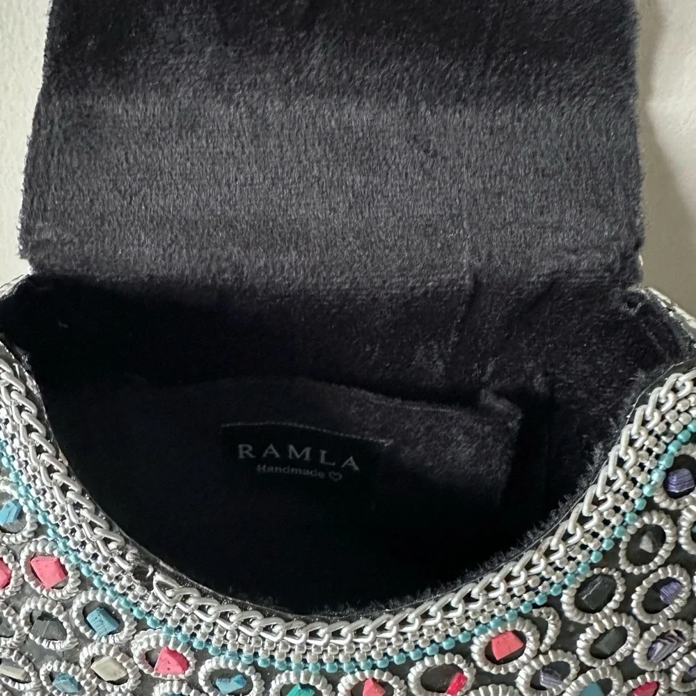 NEW Never Used Ramla Handmade Silver with Multi Colored Mosaic Beaded Clutch